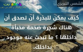 كيف يمكن للبذرة أن تصدق أن هناك شجرة ضخمة مخبأة داخلها ؟ ما تبحث عنه موجود بداخلك. -الشمس التبريزي