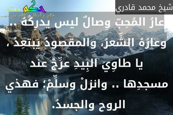 عارُ المُحِبّ وِصالٌ ليس يدرِكُهُ .. وعارُهُ الشِّعرُ، والمقصودُ يَبتعِدُ ، يا طاوِيَ البِيدِ عرِّجْ عند مسجدِها .. وانزلْ وسلِّمْ؛ فهذي الروح والجسدُ. -شيخ محمد قادري